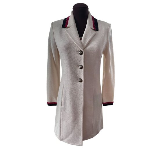 St John Collection Santana Knit Jacket & Shell Set Cream Black Red Trim Sz 4 - Picture 2 of 10